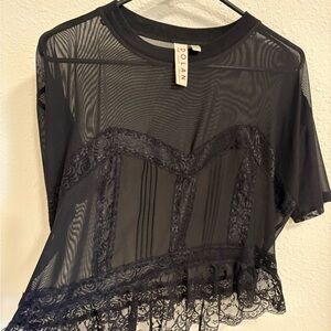 Dolan Black Lace Overlay Top - size small